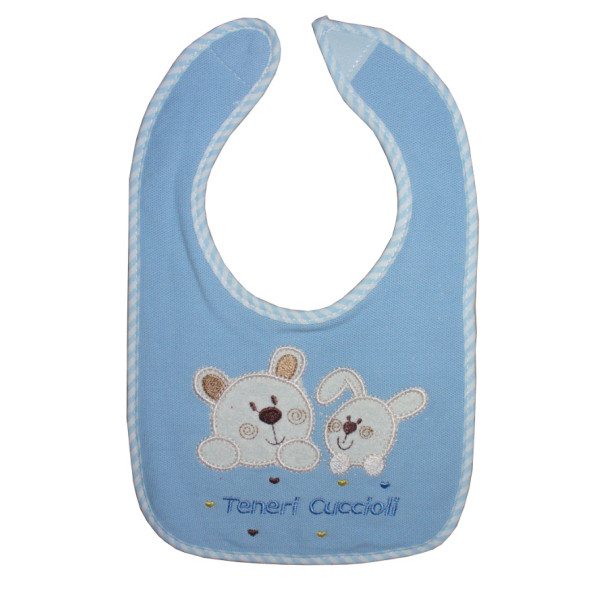 Baby Bib with Strap Closure - Animals - Light Blue